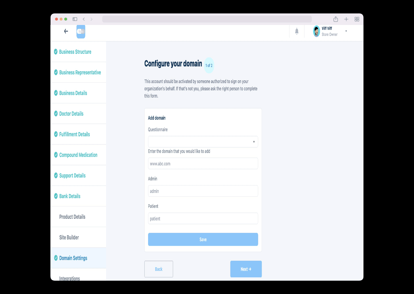 Domain in finishsetup