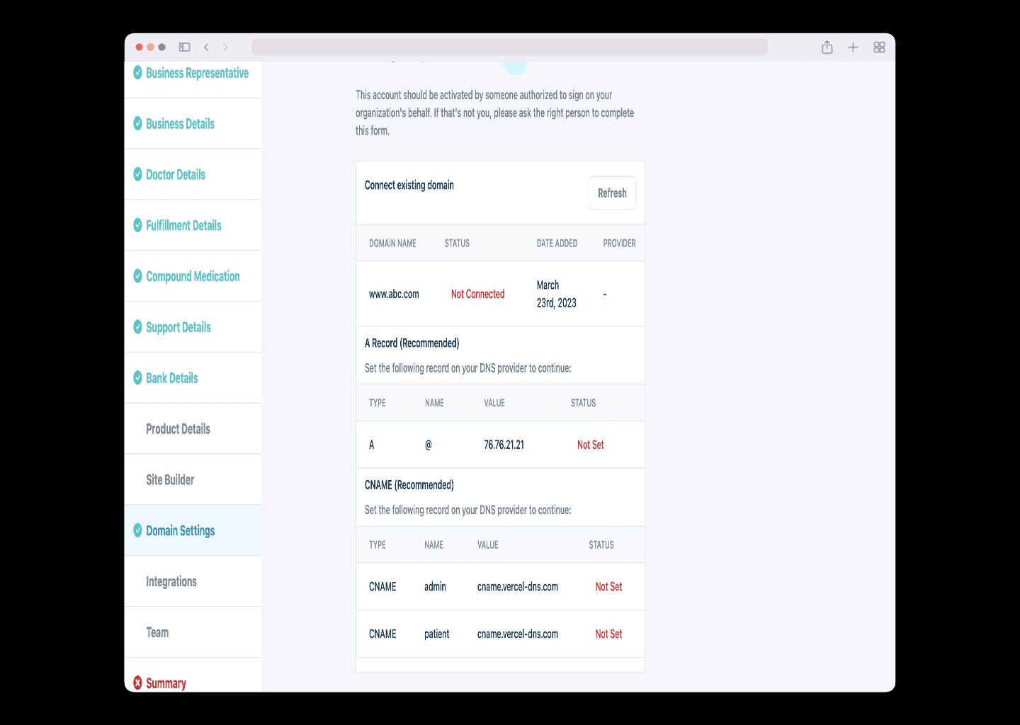 Domain in finishsetup