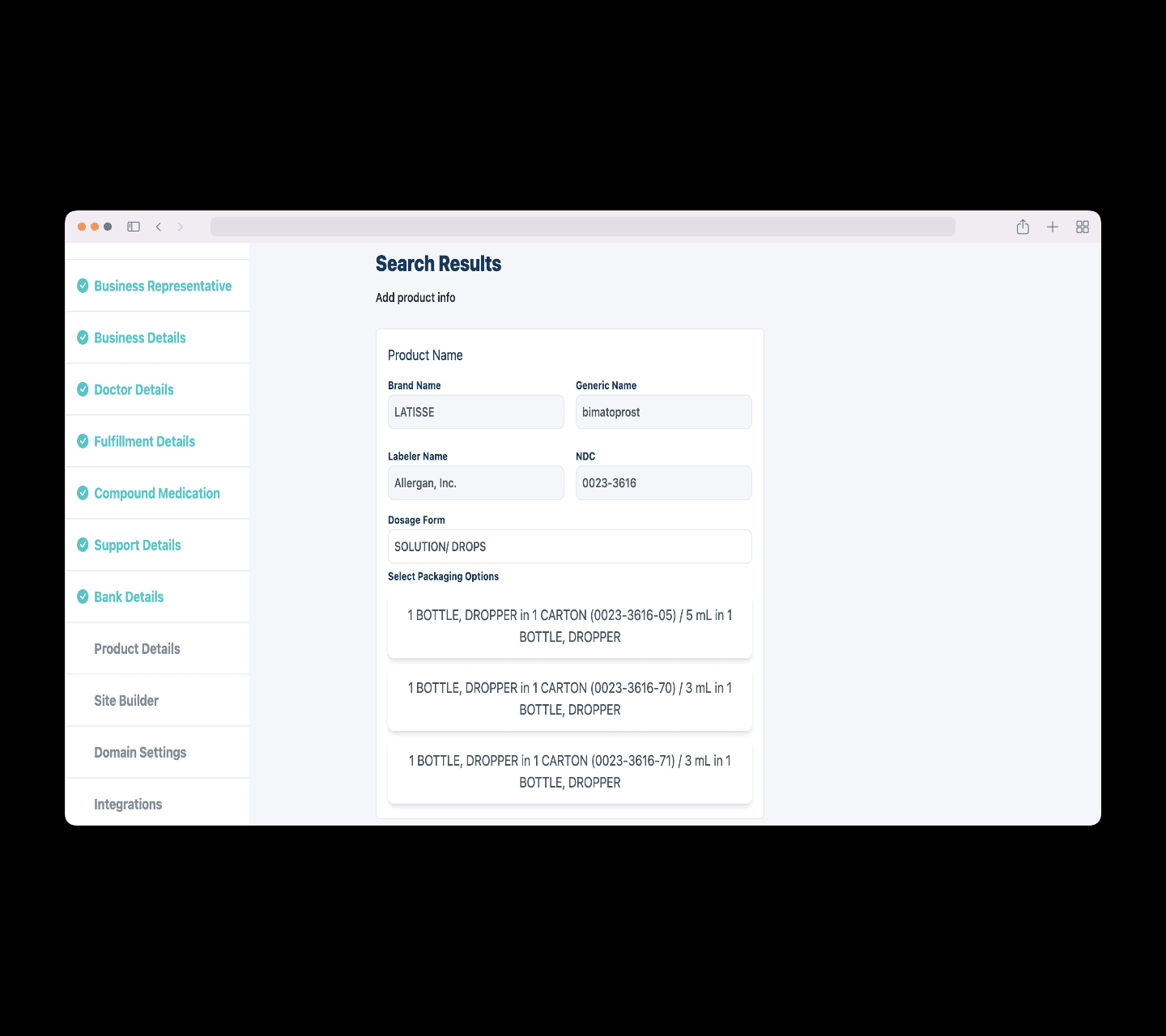 Product in finishsetup